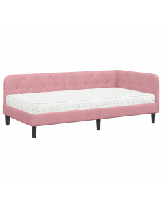 Cornice del letto ad angolo Rosa 90 x 200 cm Velluto 2
