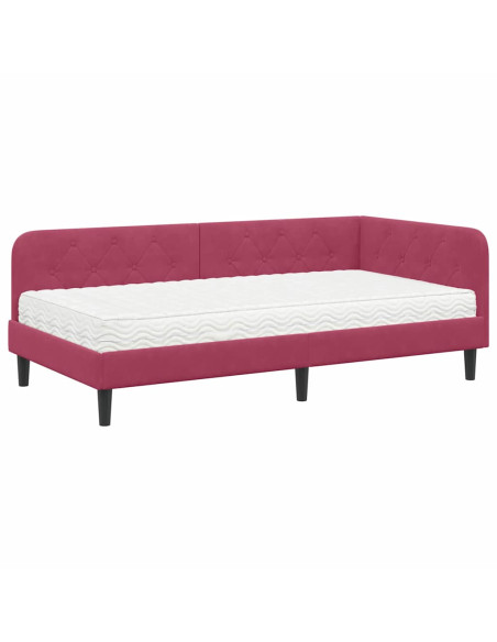 Cornice del letto ad angolo Rosso Vino 90 x 200 cm Velluto