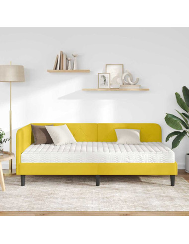 Cornice del letto ad angolo Giallo 90 x 200 cm Velluto