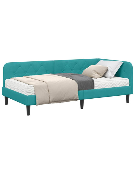 Cornice del letto ad angolo Turchese 90 x 200 cm Velluto