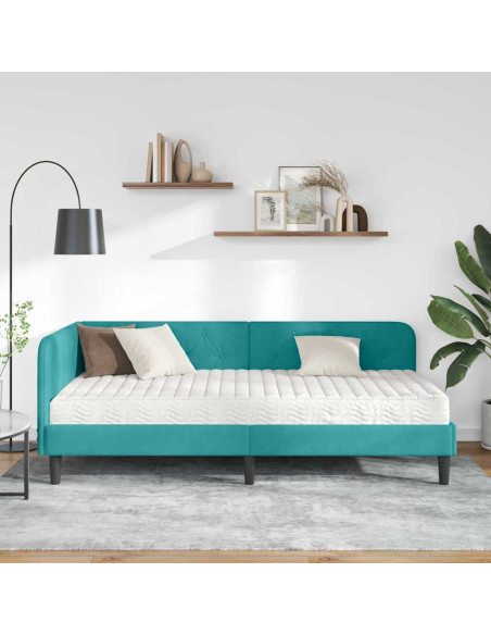 Cornice del letto ad angolo Turchese 90 x 200 cm Velluto