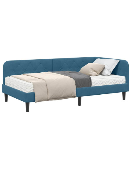 Cornice del letto ad angolo Blu 100 x 200 cm Velluto