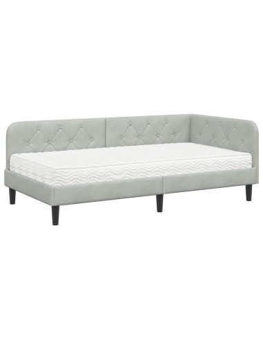 Cornice del letto ad angolo Grigio chiaro 100 x 200 cm Velluto