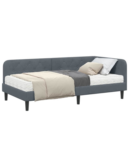 Cornice del letto ad angolo Grigio scuro 100 x 200 cm Velluto