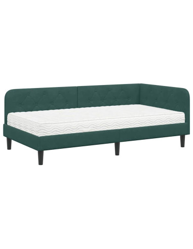 Cornice del letto ad angolo Verde Scuro 100 x 200 cm Velluto