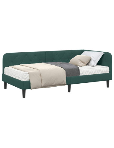 Cornice del letto ad angolo Verde Scuro 100 x 200 cm Velluto