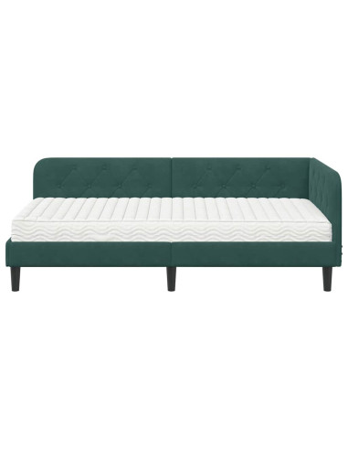Cornice del letto ad angolo Verde Scuro 100 x 200 cm Velluto