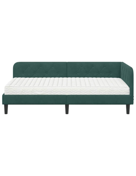 Cornice del letto ad angolo Verde Scuro 100 x 200 cm Velluto