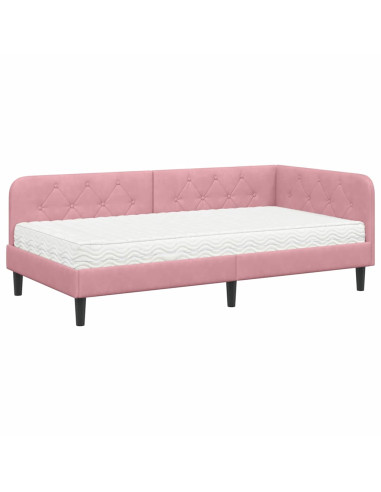 Cornice del letto ad angolo Rosa 100 x 200 cm Velluto