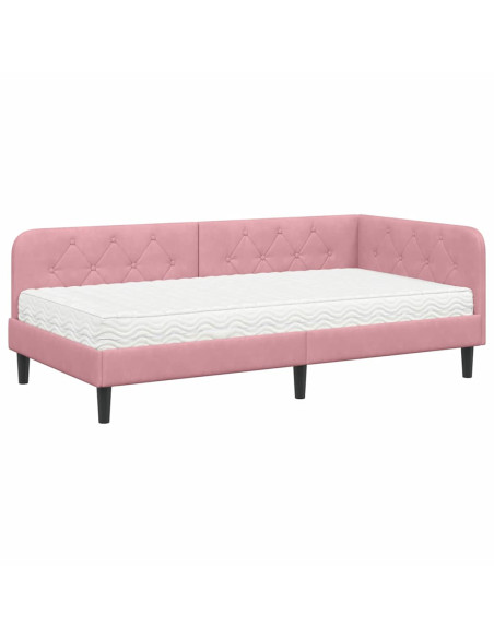 Cornice del letto ad angolo Rosa 100 x 200 cm Velluto