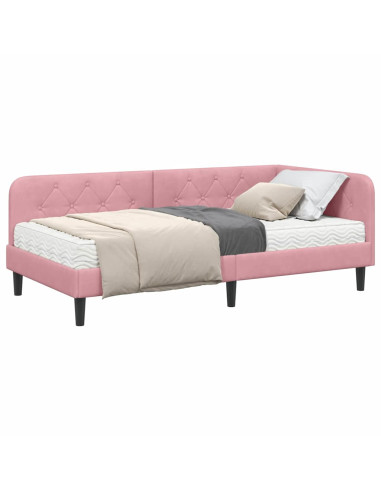Cornice del letto ad angolo Rosa 100 x 200 cm Velluto