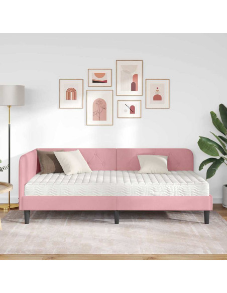 Cornice del letto ad angolo Rosa 100 x 200 cm Velluto