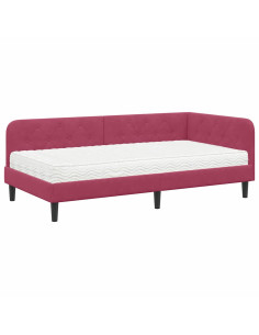 Cornice del letto ad angolo Rosso Vino 100 x 200 cm Velluto 2