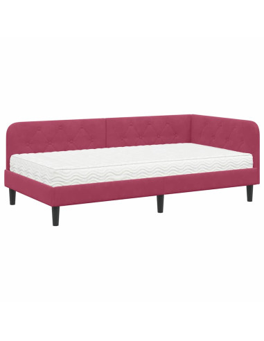 Cornice del letto ad angolo Rosso Vino 100 x 200 cm Velluto