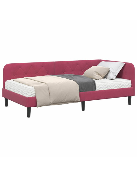 Cornice del letto ad angolo Rosso Vino 100 x 200 cm Velluto