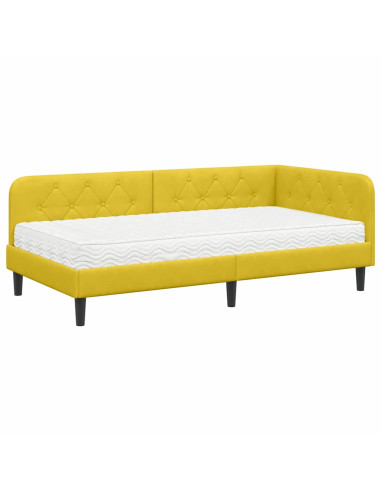 Cornice del letto ad angolo Giallo 100 x 200 cm Velluto