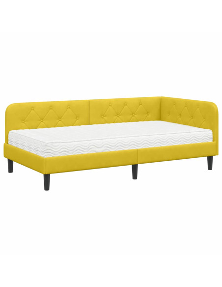 Cornice del letto ad angolo Giallo 100 x 200 cm Velluto