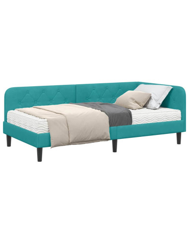 Cornice del letto ad angolo Turchese 100 x 200 cm Velluto