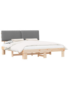 Letto con Testiera Rivestita Grigio chiaro 200 x 200 cm 2