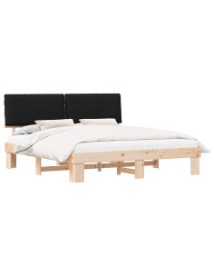 Letto con Testiera Rivestita Nero 200 x 200 cm Pino massello 2