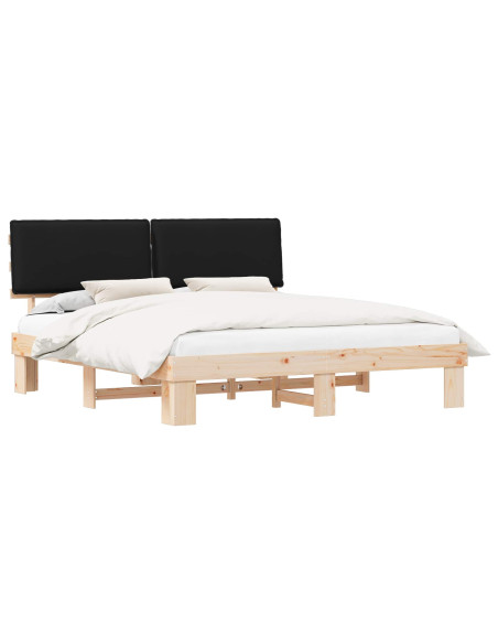 Letto con Testiera Rivestita Nero 180 x 200 cm Pino massello