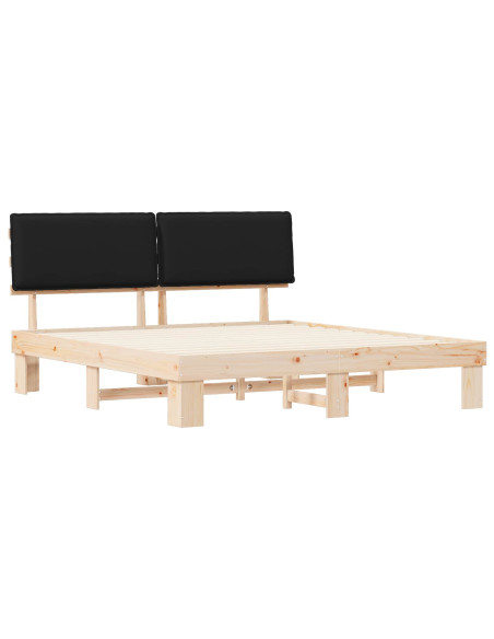 Letto con Testiera Rivestita Nero 180 x 200 cm Pino massello