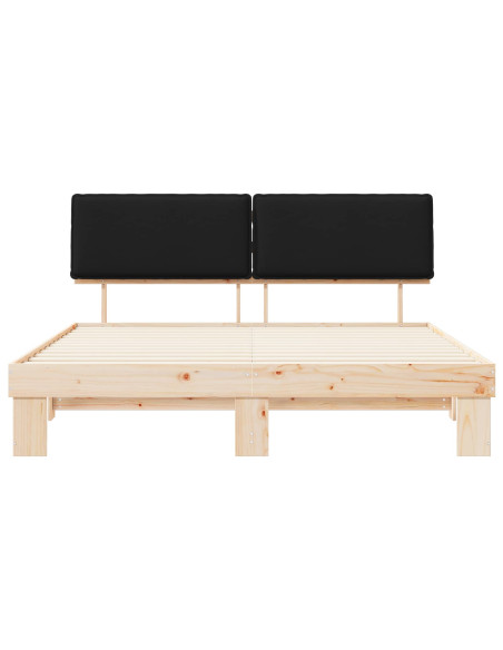 Letto con Testiera Rivestita Nero 180 x 200 cm Pino massello