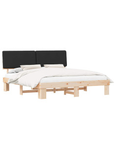 Letto con Testiera Rivestita Nero 180 x 200 cm Pino massello 2