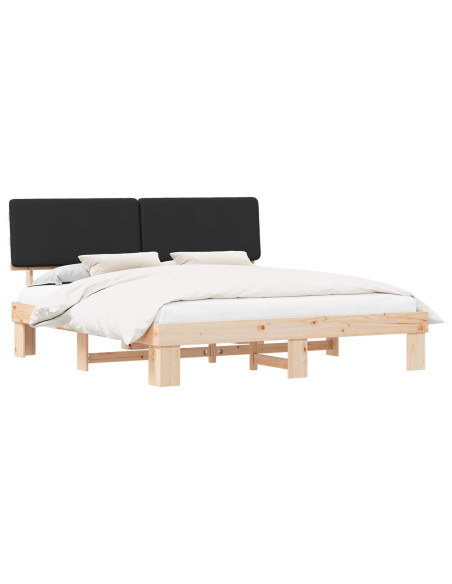 Letto con Testiera Rivestita Nero 180 x 200 cm Pino massello