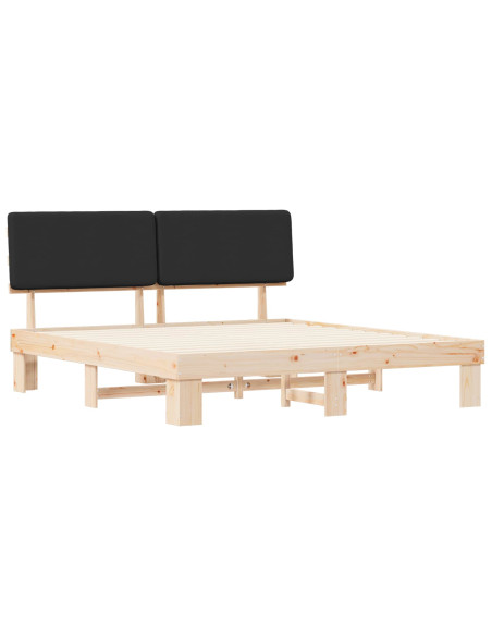 Letto con Testiera Rivestita Nero 180 x 200 cm Pino massello