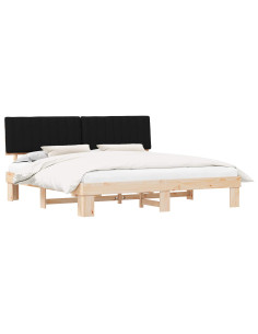 Letto con Testiera Rivestita Nero 200 x 200 cm Pino massello 2