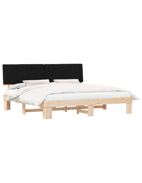 Letto con Testiera Rivestita Nero 200 x 200 cm Pino massello
