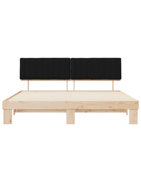 Letto con Testiera Rivestita Nero 200 x 200 cm Pino massello