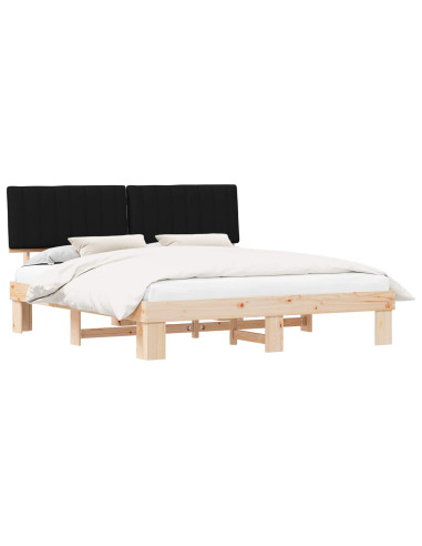 Letto con Testiera Rivestita Nero 180 x 200 cm Pino massello