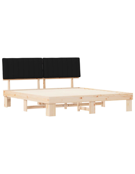 Letto con Testiera Rivestita Nero 180 x 200 cm Pino massello