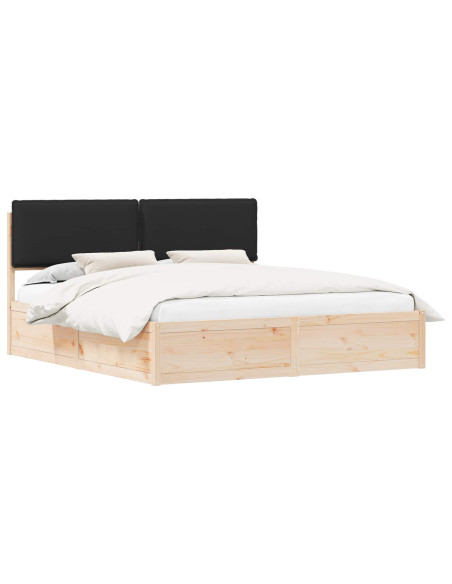 Letto con Testiera Rivestita Nero 200 x 200 cm Pino massello