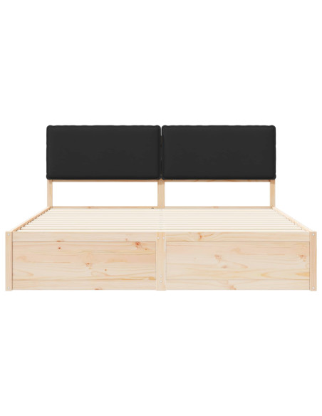 Letto con Testiera Rivestita Nero 200 x 200 cm Pino massello