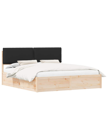Letto con Testiera Rivestita Nero 180 x 200 cm Pino massello