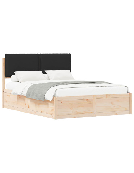Letto con Testiera Rivestita Nero 140 x 190 cm Pino massello
