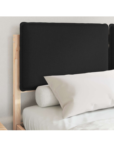 Letto con Testiera Rivestita Nero 135 x 190 cm Pino massello