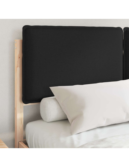 Letto con Testiera Rivestita Nero 135 x 190 cm Pino massello