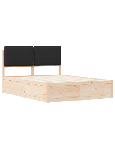 Letto con Testiera Rivestita Nero 135 x 190 cm Pino massello
