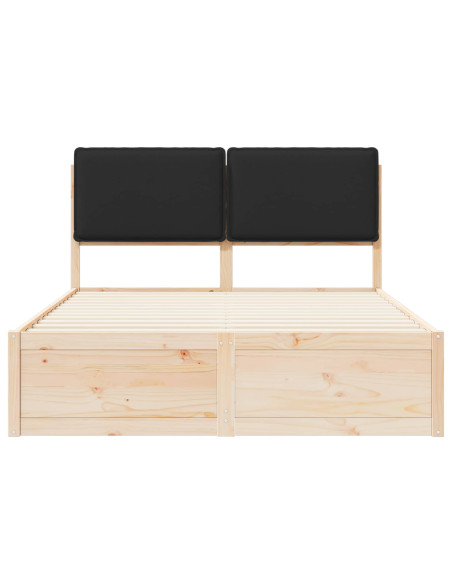 Letto con Testiera Rivestita Nero 135 x 190 cm Pino massello