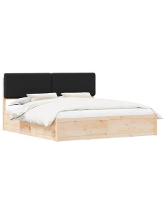 Letto con Testiera Rivestita Nero 180 x 200 cm Pino massello 2
