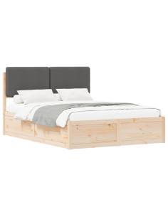 Letto con Testiera Rivestita Grigio scuro 140 x 200 cm 2