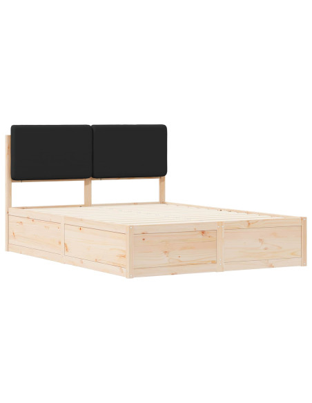 Letto con Testiera Rivestita Nero 140 x 200 cm Pino massello