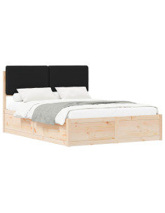 Letto con Testiera Rivestita Nero 135 x 190 cm Pino massello 2