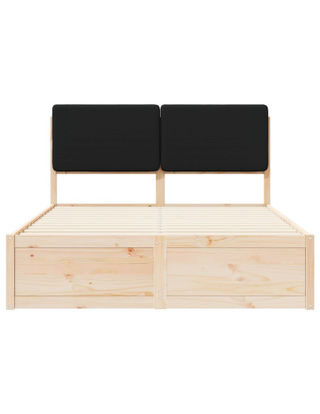 Letto con Testiera Rivestita Nero 135 x 190 cm Pino massello