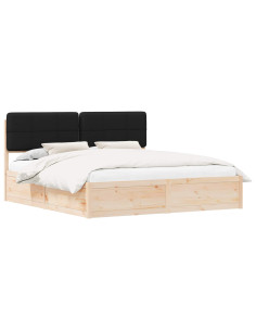 Letto con Testiera Rivestita Nero 200 x 200 cm Pino massello 2