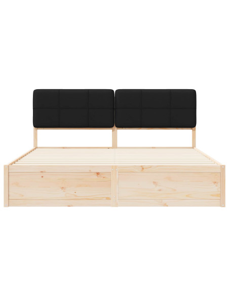 Letto con Testiera Rivestita Nero 180 x 200 cm Pino massello